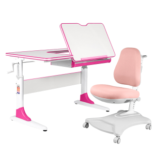 Комплект Anatomica Study-100 парта + кресло белый/розовый с розовым креслом Robin
